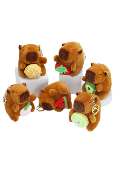 Fruity Capybara Faux Fur Plushie Key Chain