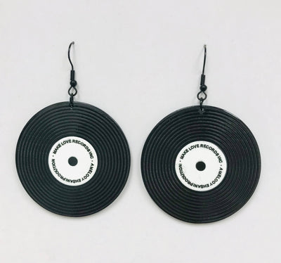 Retro Phonograph Record Earrings Vinyl BLACK WIRE