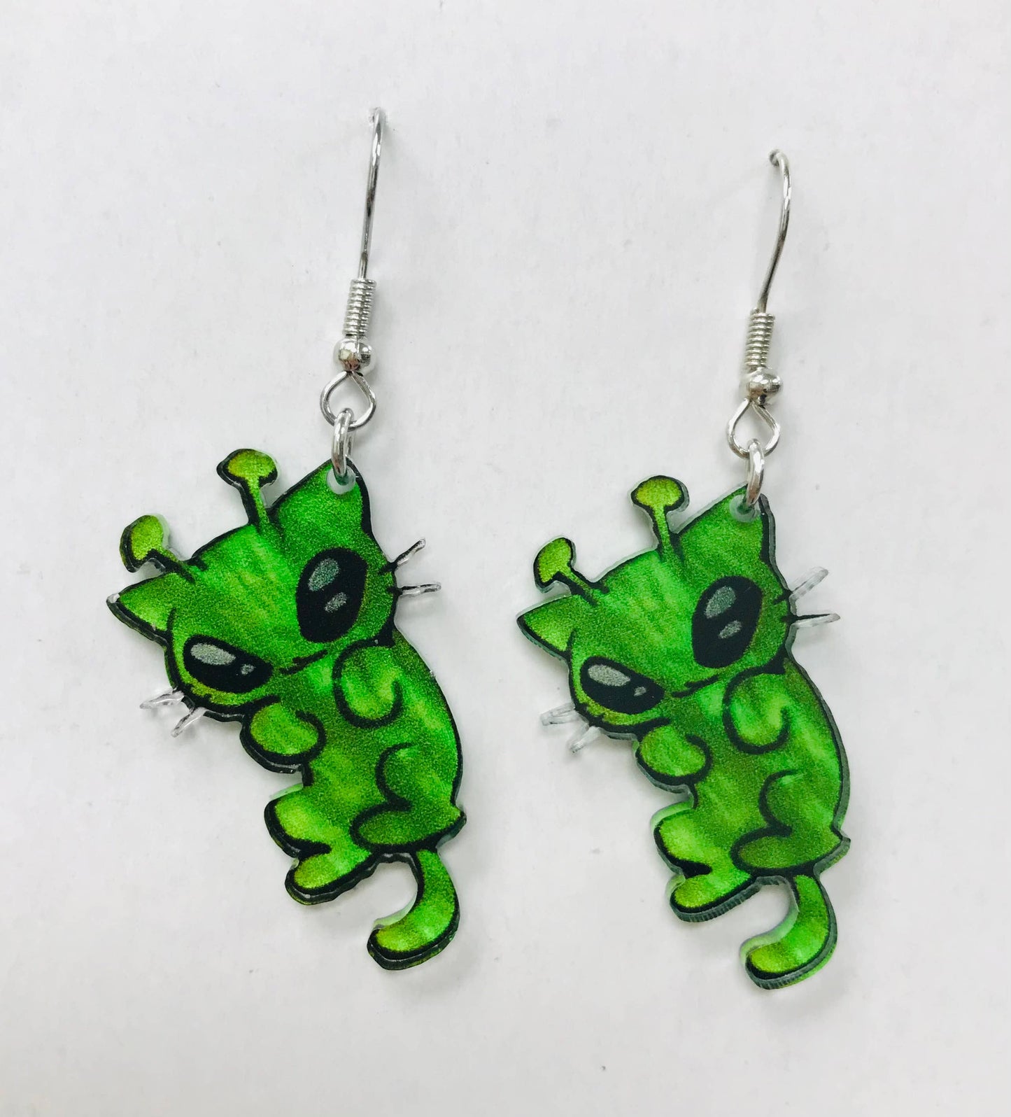 Acrylic Alien Cat Earrings