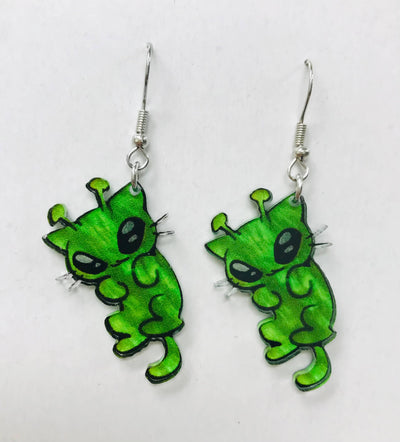 Acrylic Alien Cat Earrings
