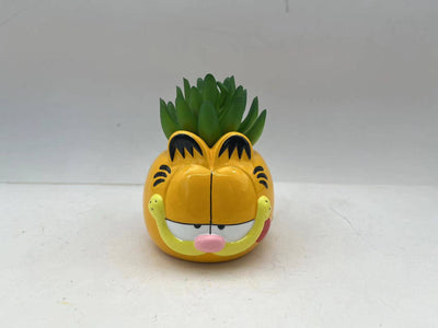 Garfield Head Mini Ceramic Planter with Faux Plant
