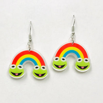 Cottagecore Frog with Rainbow Earrings Acrylic Earrings