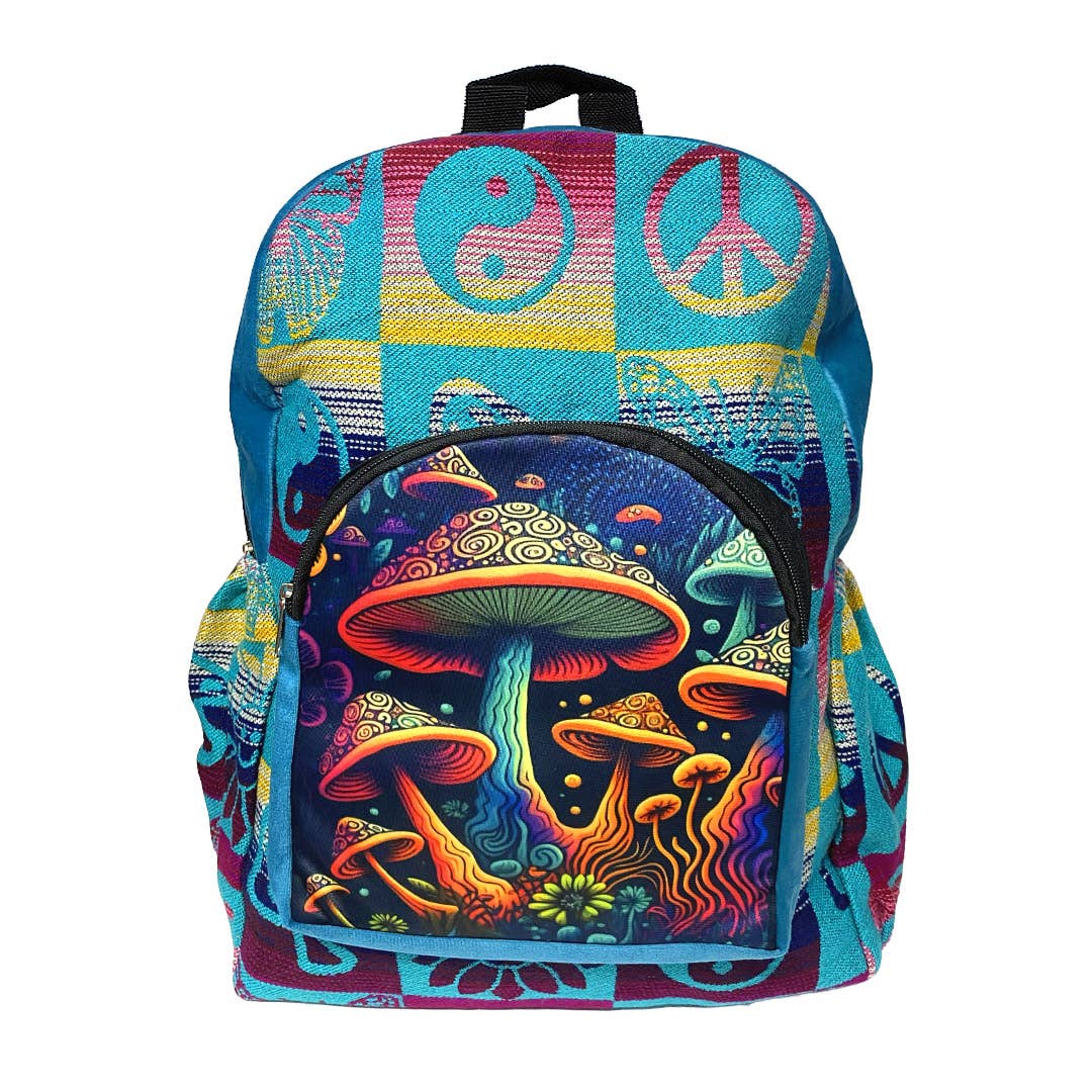 Large Mushroom Art Backpack Hippie Boho Style Ecuadorian Bag
