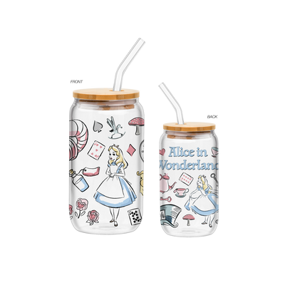 Alice in Wonderland Icons 16oz Glass Tumbler w Bamboo Lid