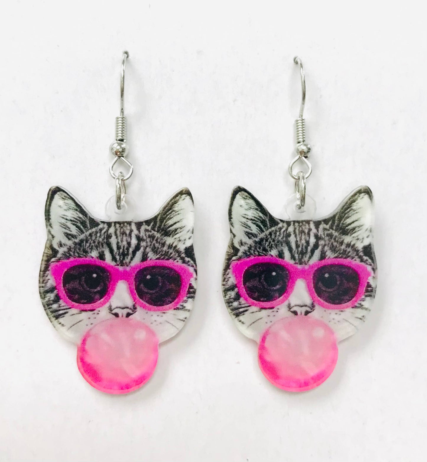 Acrylic Bubble Gum Cat Earrings