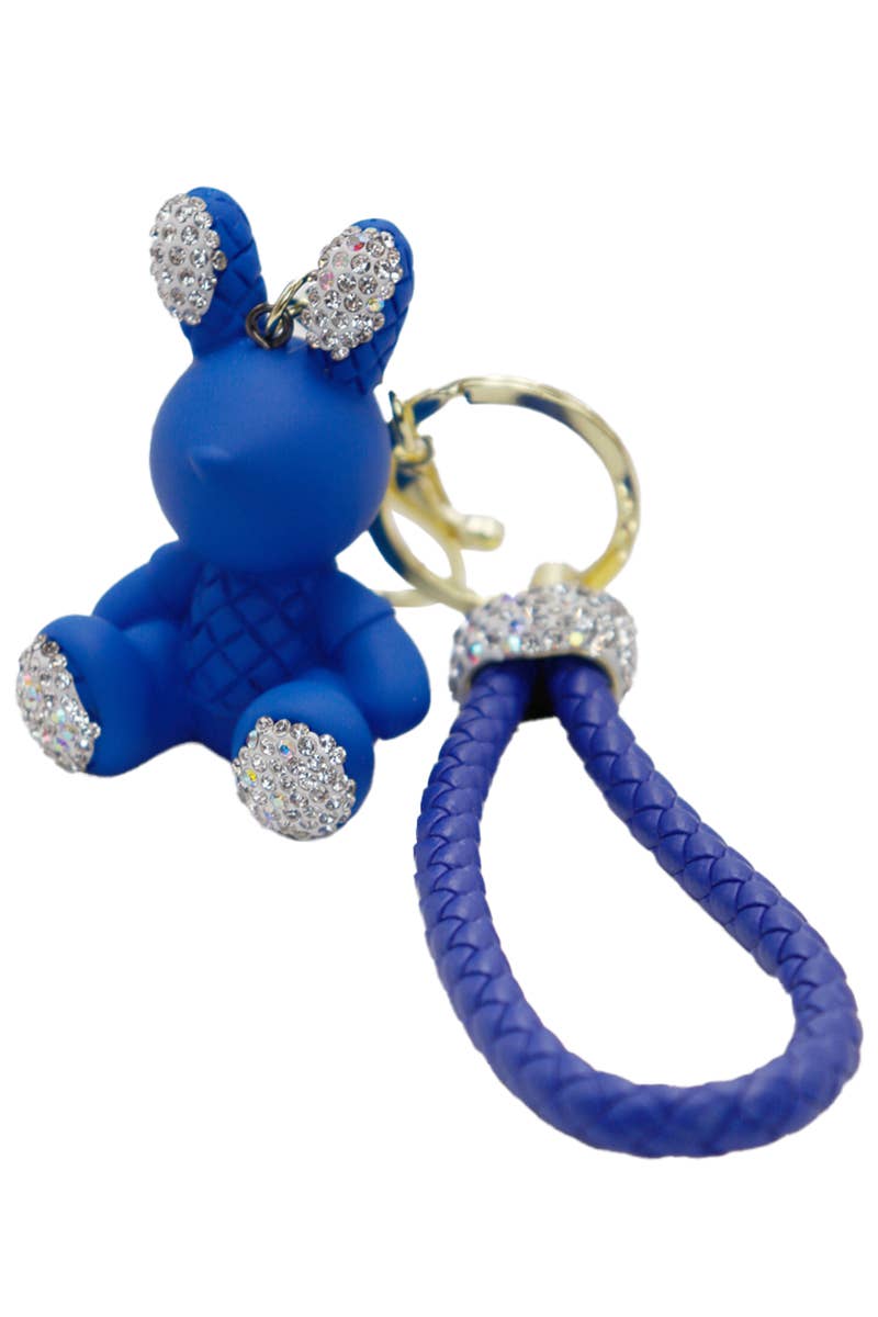 Bunny Bling Rhinestone Matte Diamond Quilt PU Key Chain