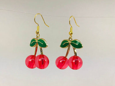 Acrylic Red Enamel Cherry Earrings