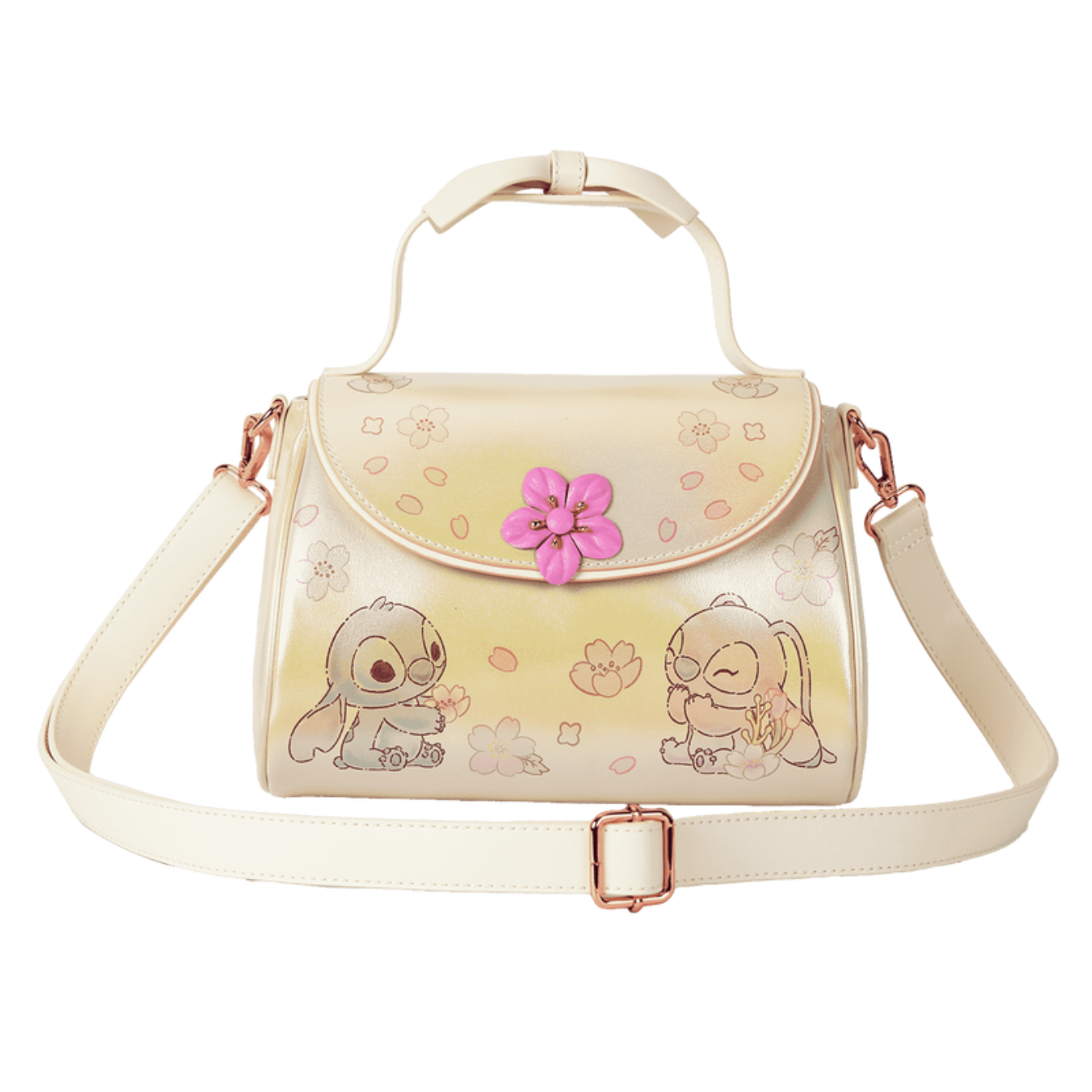 Loungefly Stitch & Angel Cherry Blossom Bow Handle Crossbody Bag