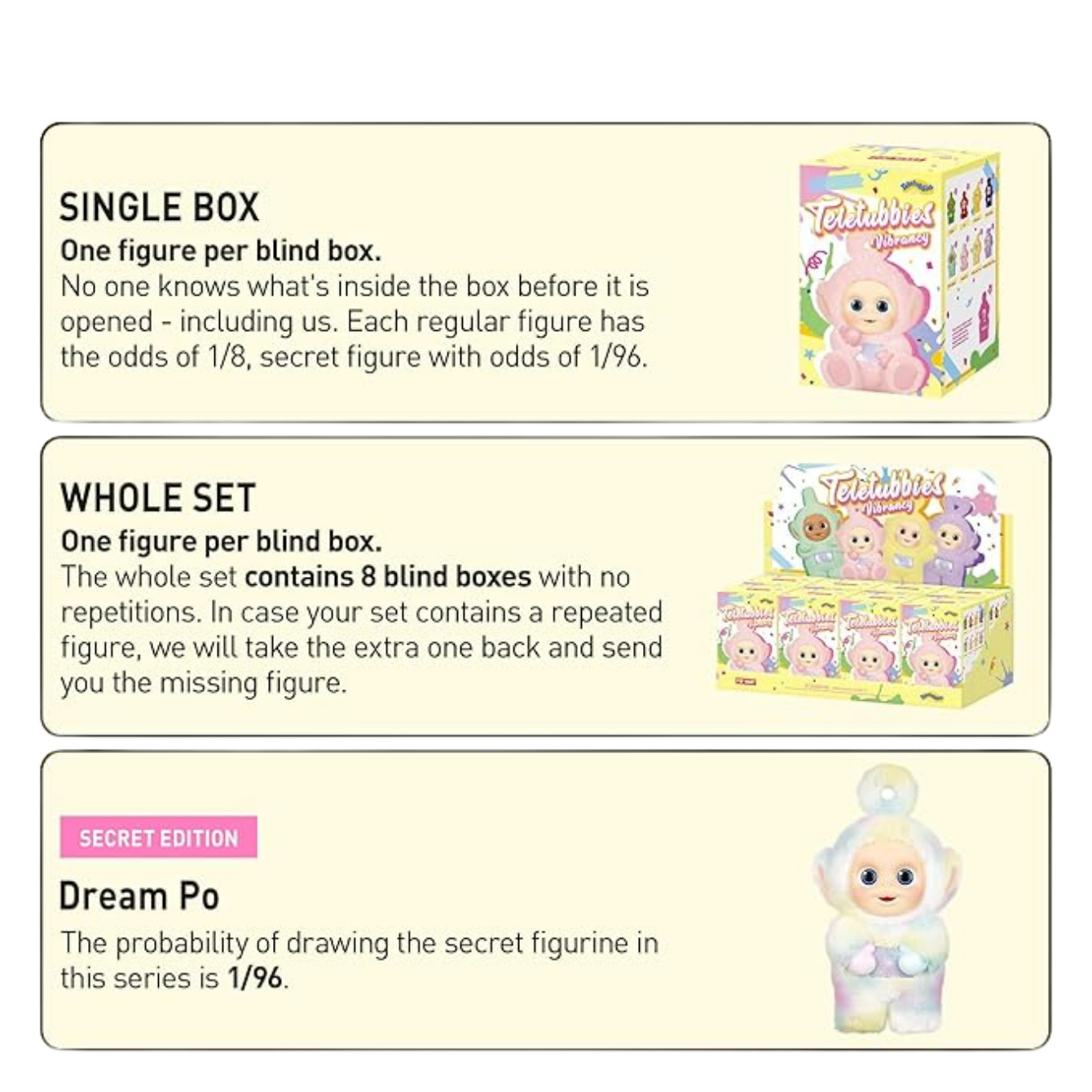 Teletubbies Vibrancy Series Figures, Blind Box Figures, Random Design Action Figures Collectible Toys Home Decorations, Single Box