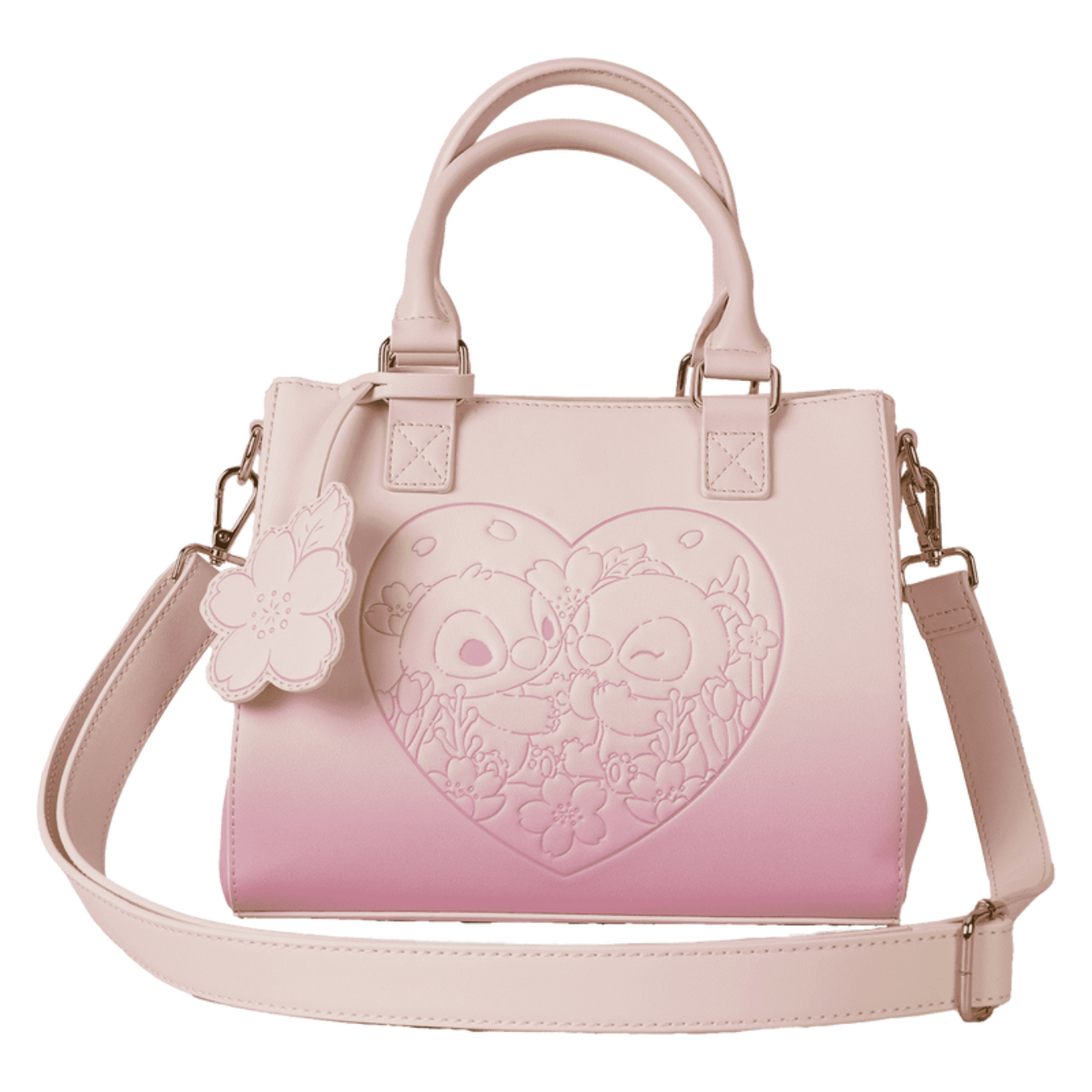 Loungefly Stitch & Angel Cherry Blossom Heart Crossbody Bag
