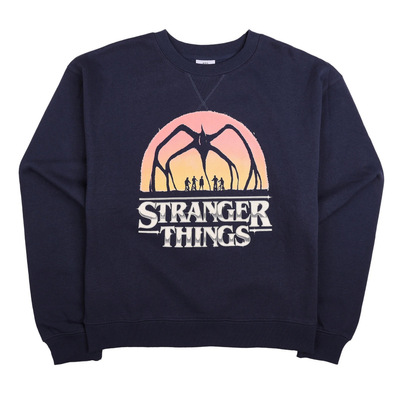 STRANGER THINGS 5 ONE LAST STRANGE ADVENTURE WOMEN'S NAVY BLUE CREW NECK LONG SLEEVE SWEATSHIRT