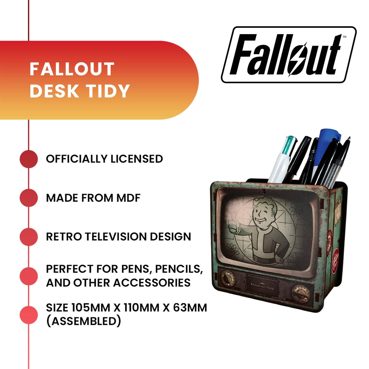 Fallout Vault-Tec MDF Desk Organizer | 4 x 4.5 x 2.5 Inches