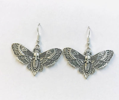 Silver Death Moth Earrings 28mm H * 43mm W
