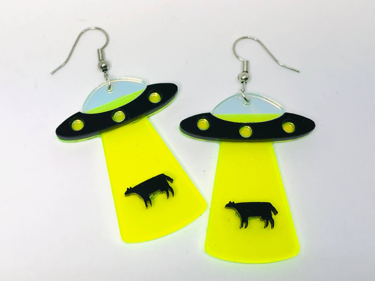 UFO Alien Earrings Silver, Come Take Me Away Alien Earrings