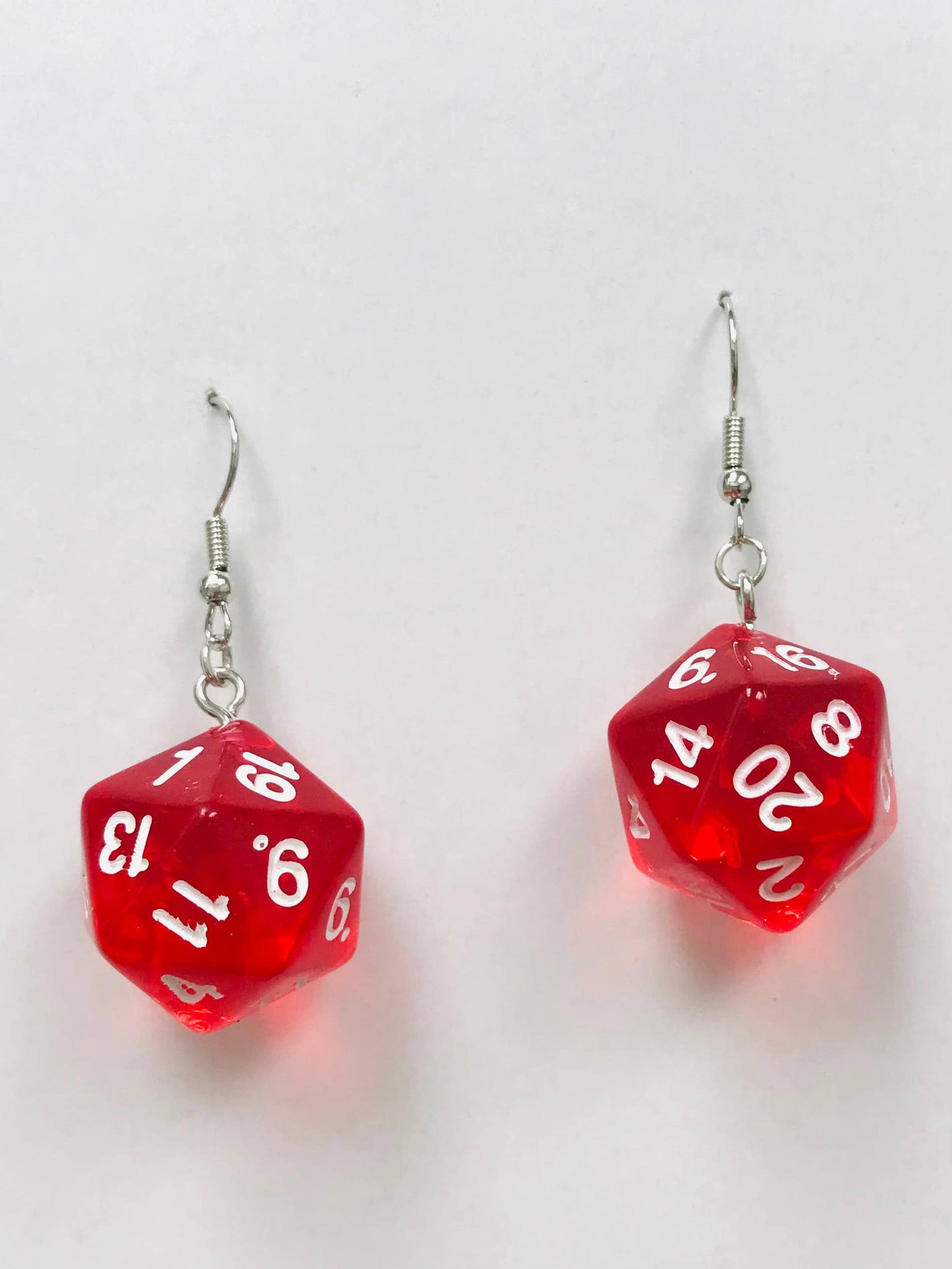 Red D20 Dice Earrings, Gamer Earrings TRANSPARENT