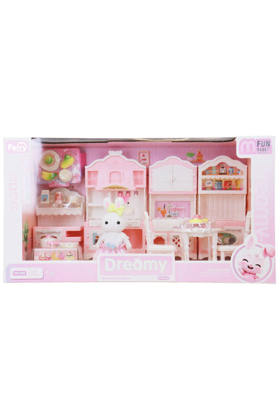Mini Bunny Rabbit Girl Kitchen Dining Room Pretend Play Set
