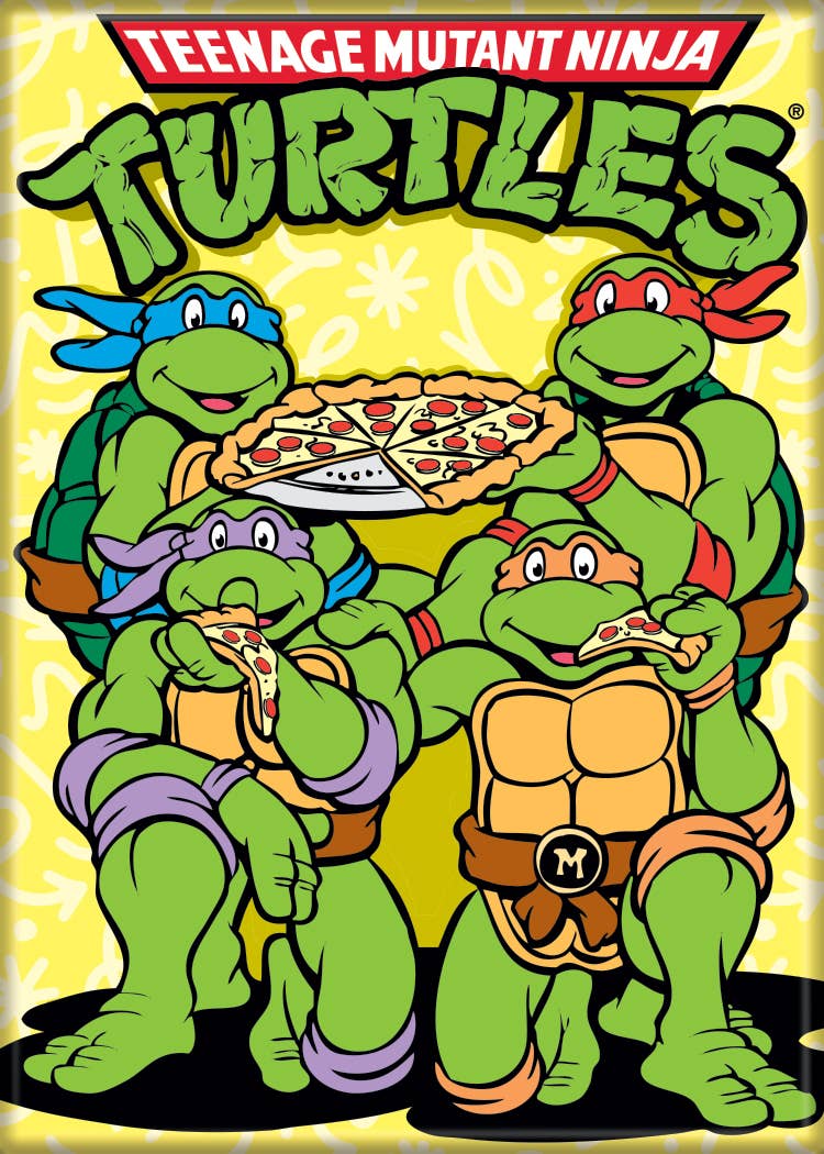 Teenage Mutant Ninja Turtles Team Eating Pizza W Logo Magnet