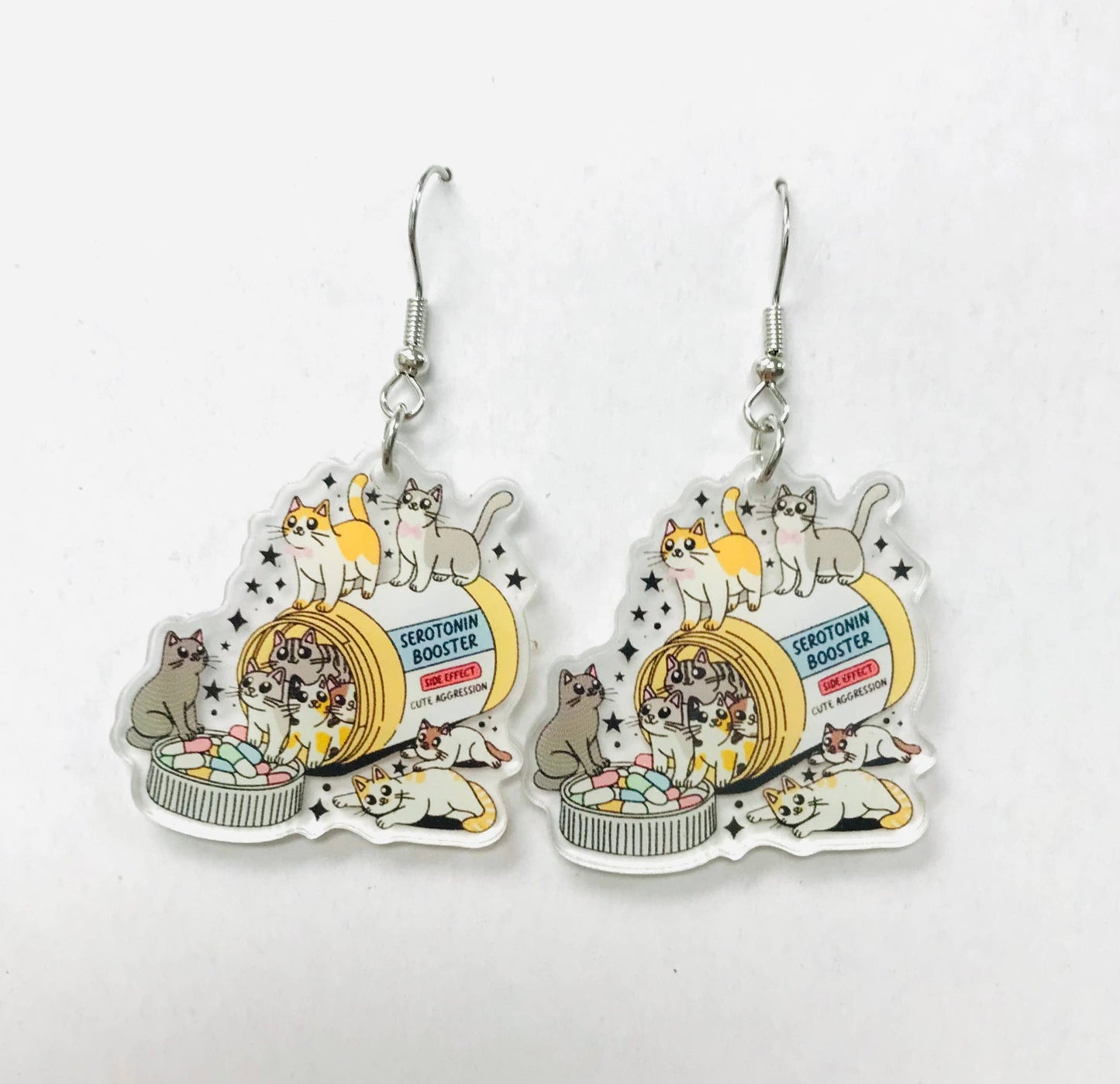 Cute Acrylic Cat Serotonin Booster Earrings
