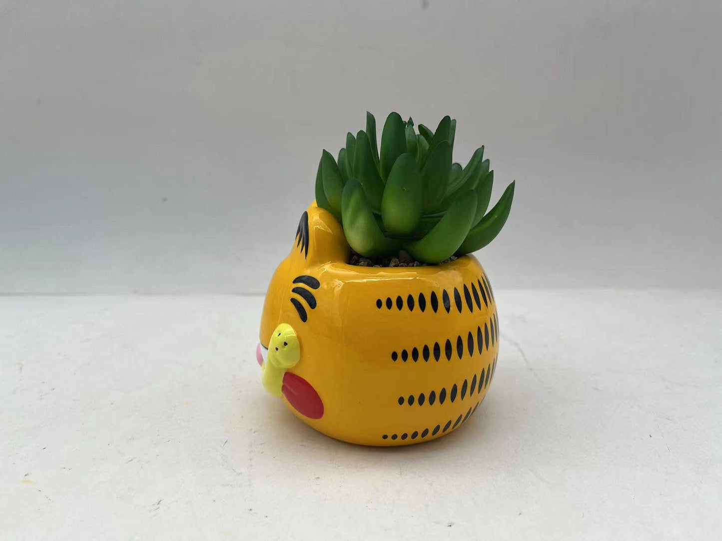 Garfield Head Mini Ceramic Planter with Faux Plant
