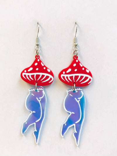 Acrylic Red Mushroom Legs Earrings FISH WIRE