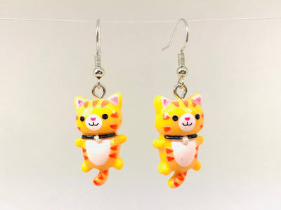 Kawaii Ginger Cat Earrings, Grey Cat earrings