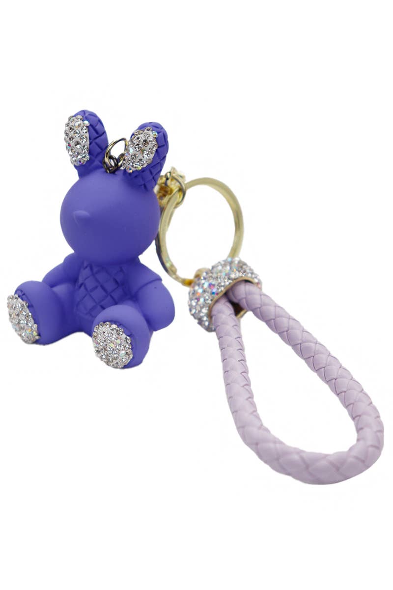 Bunny Bling Rhinestone Matte Diamond Quilt PU Key Chain