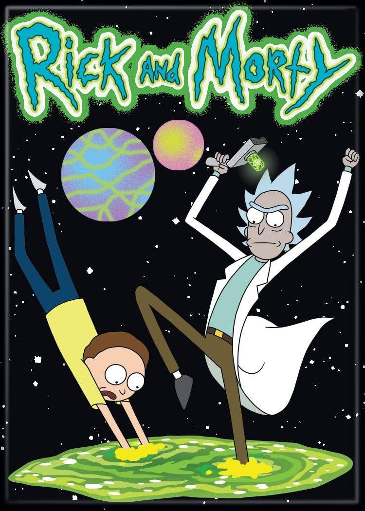 Rick and Morty on Green Magnets 2.5" X 3.5"
