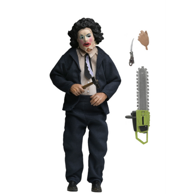 TEXAS CHAINSAW MASSACRE - 8 INCH CLOTHED ACTION FIGURE - LEATHERFACE WITH PRETTY WOMAN MASK IN WINDOW BOX