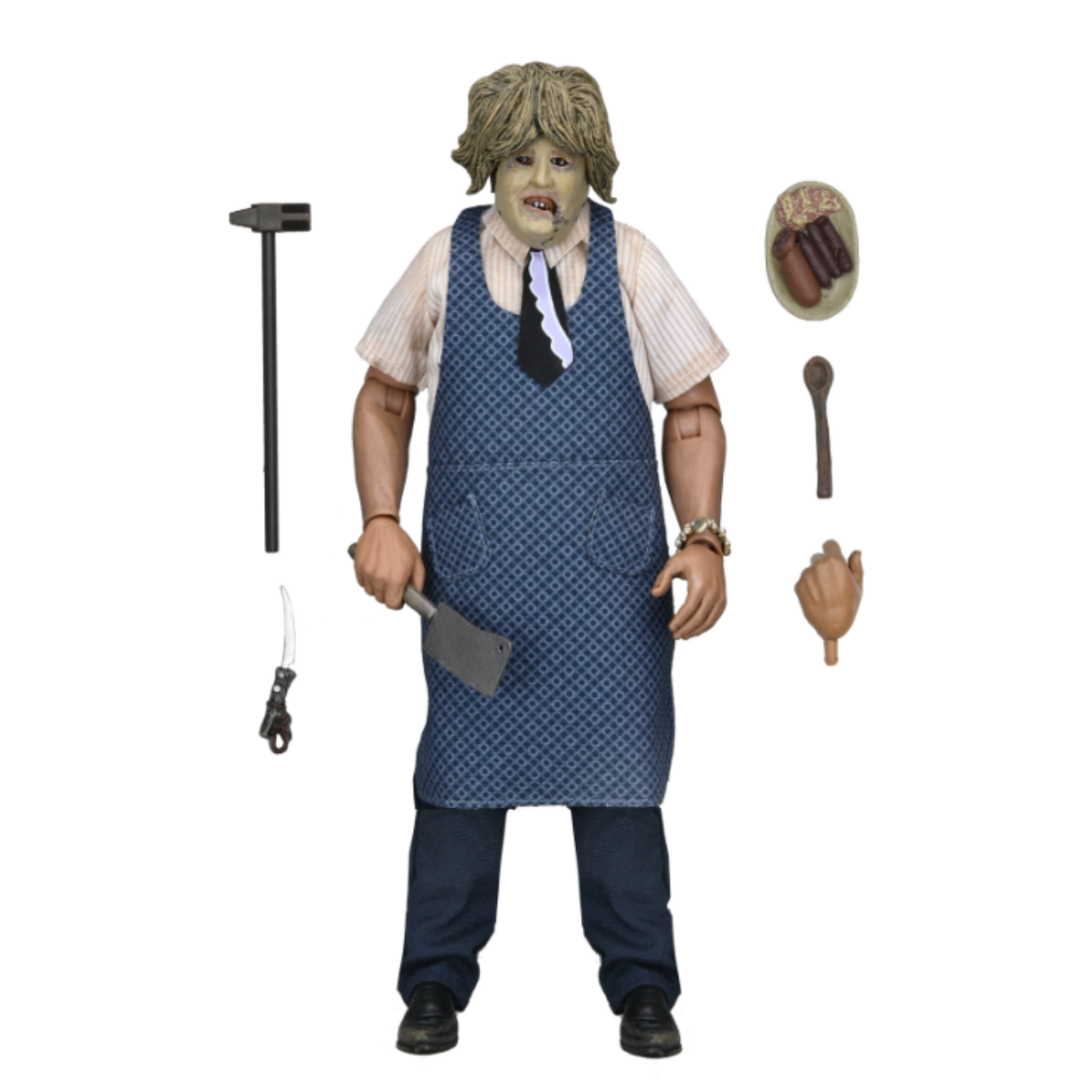 TEXAS CHAINSAW MASSACRE - 8 INCH CLOTHED ACTION FIGURE - LEATHERFACE WITH OLD LADY MASK IN WINDOW BOX