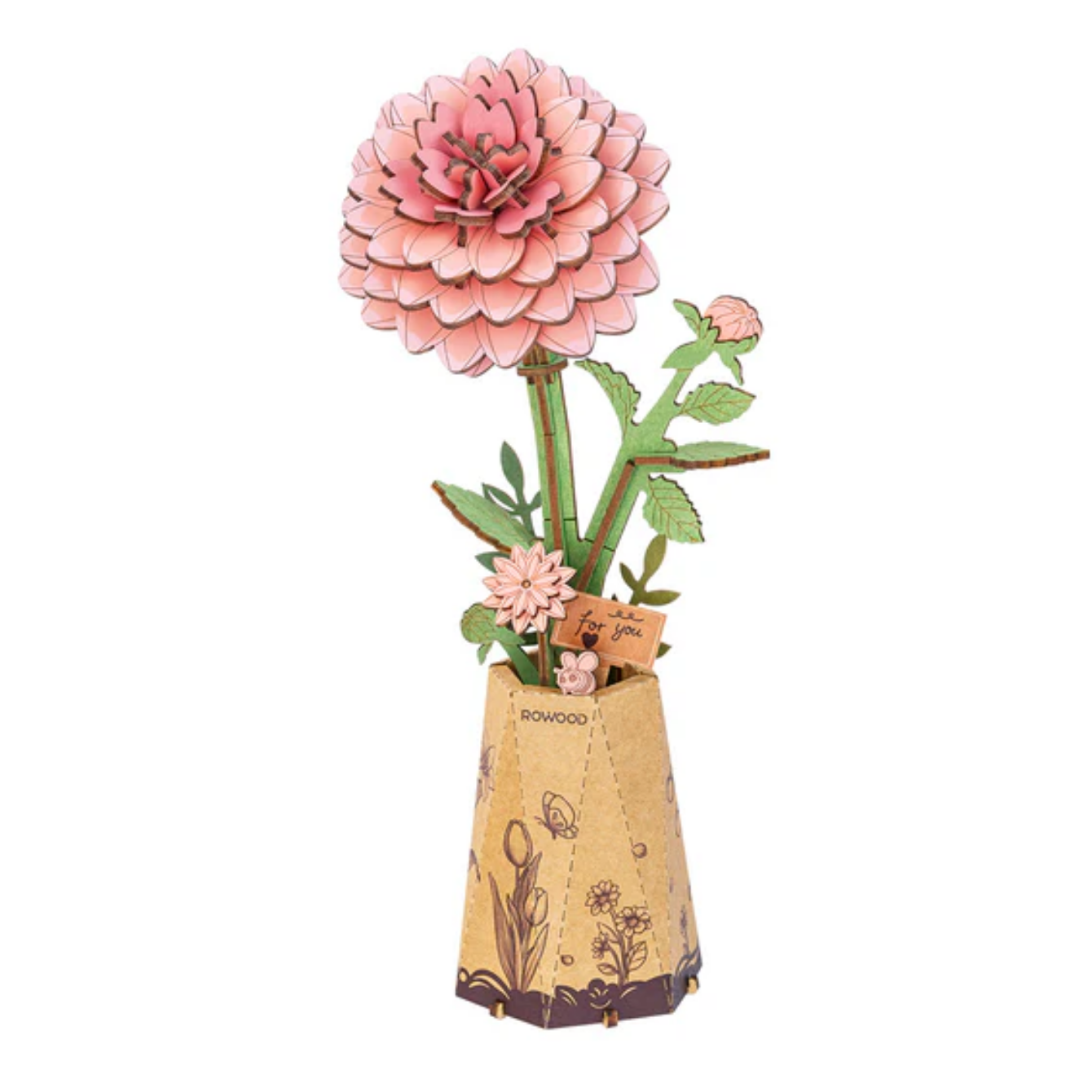 Rowood Pink Dahlia DIY Wooden Flower 3D Puzzle TW131