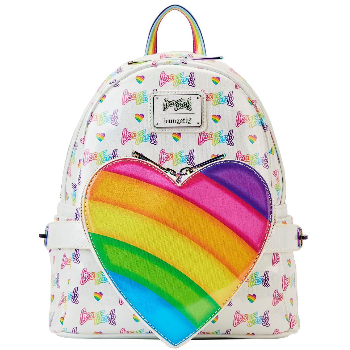 Loungefly Lisa Frank Logo Heart Detachable Rainbow Bag Mini Backpack