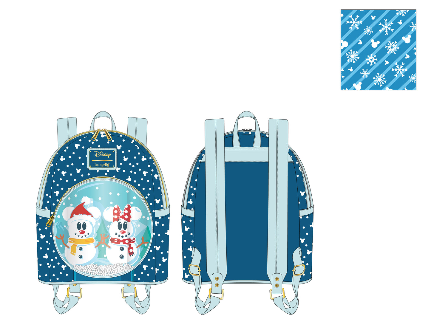 CLEARANCE DISNEY SNOWMAN MINNIE MICKEY SNOW GLOBE MINI BACKPACK LOUNGEFLY