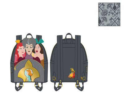 CLEARANCE DISNEY VILLAINS SCENE EVIL STEPMOTHER AND STEP SISTERS MINI BACKPACK LOUNGEFLY