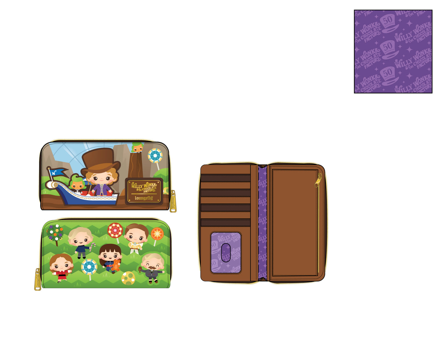 WB CHARLIE AND THE CHOCOLATE FACTORY 50TH ANNIVERSARY ZIP AROUND WALLET LOUNGEFLY