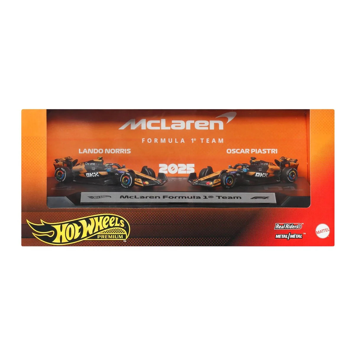 Hot Wheels Formula 1 McLaren Team Piastri #81 and Norris #4 2-Pack Premium 1:64 Vehicle