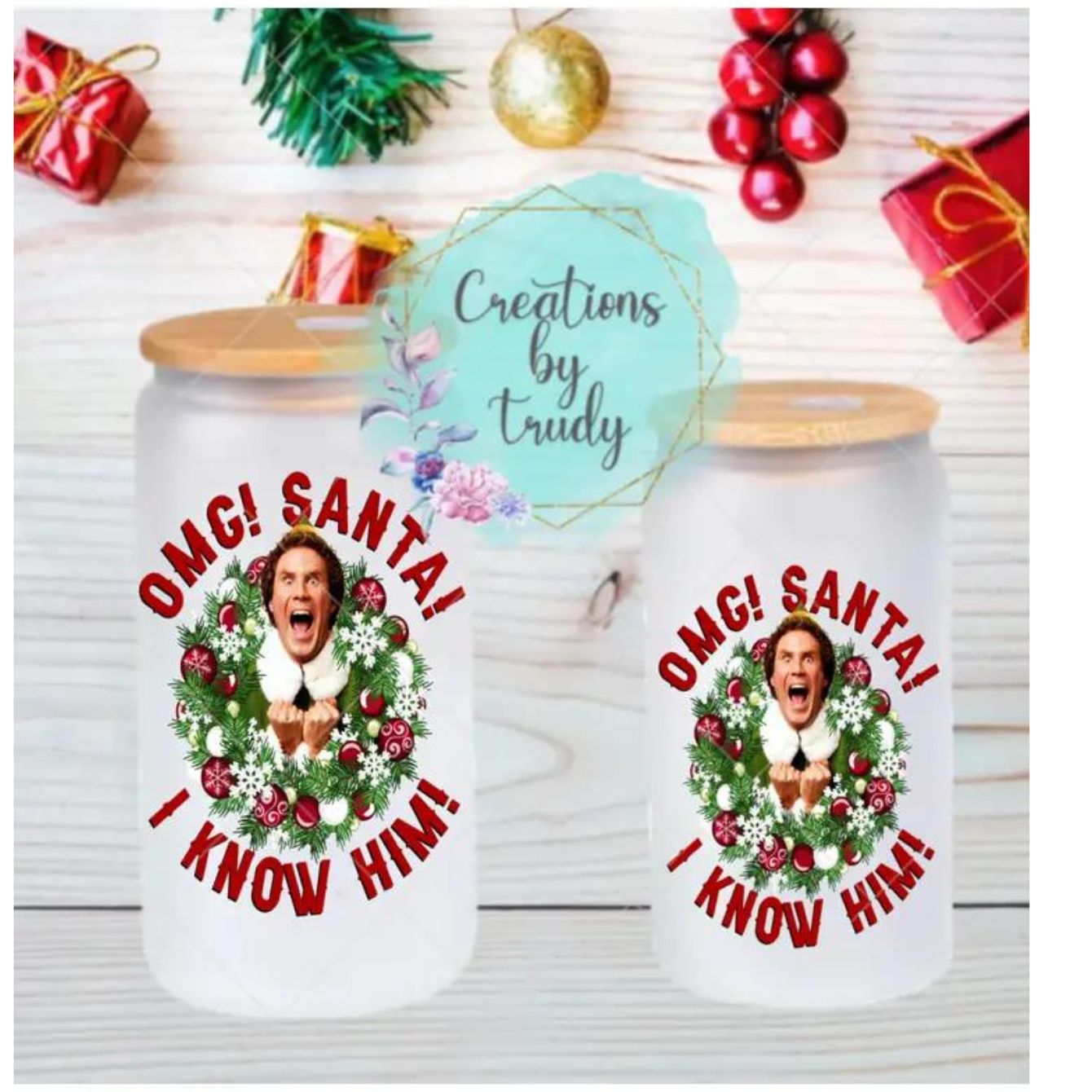 Omg Santa I Know Him Elf 16oz Glass Tumbler