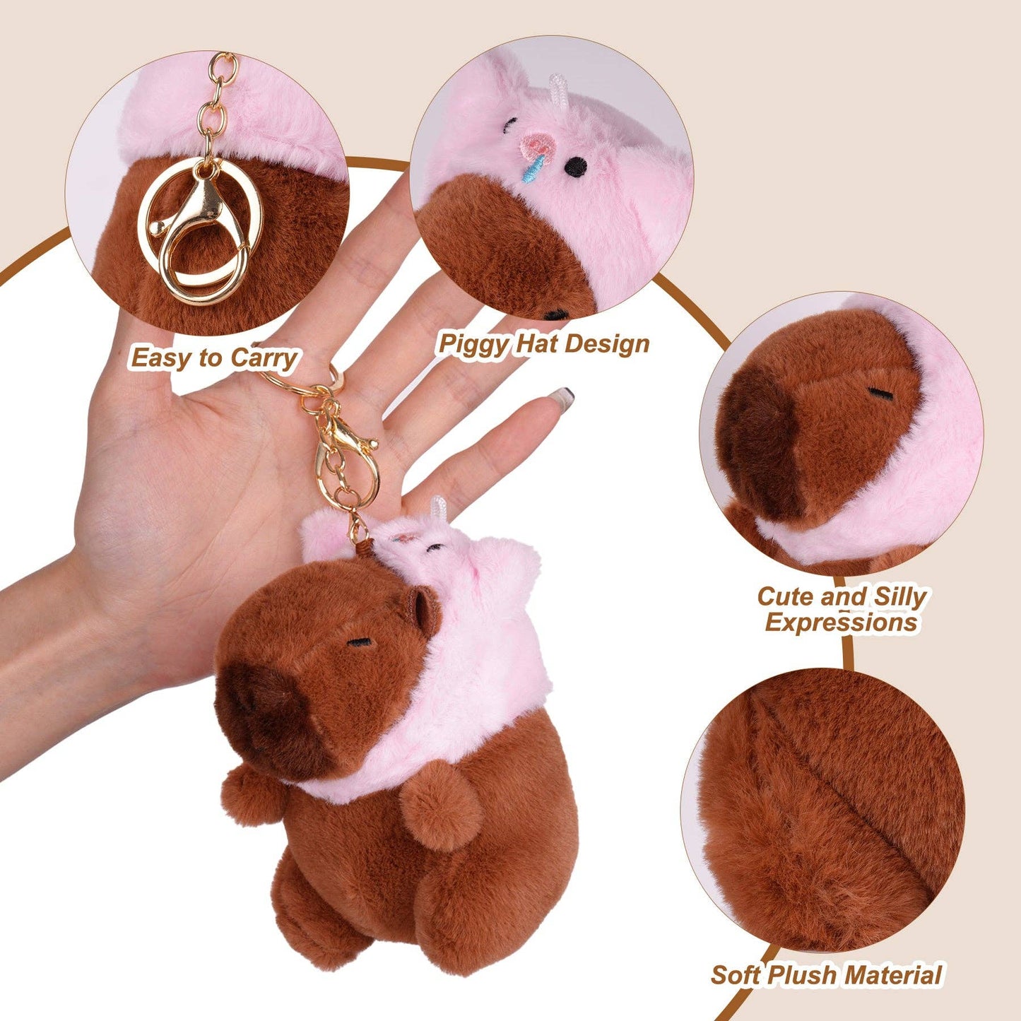 Capybara Piggy Hat Plush Keychain