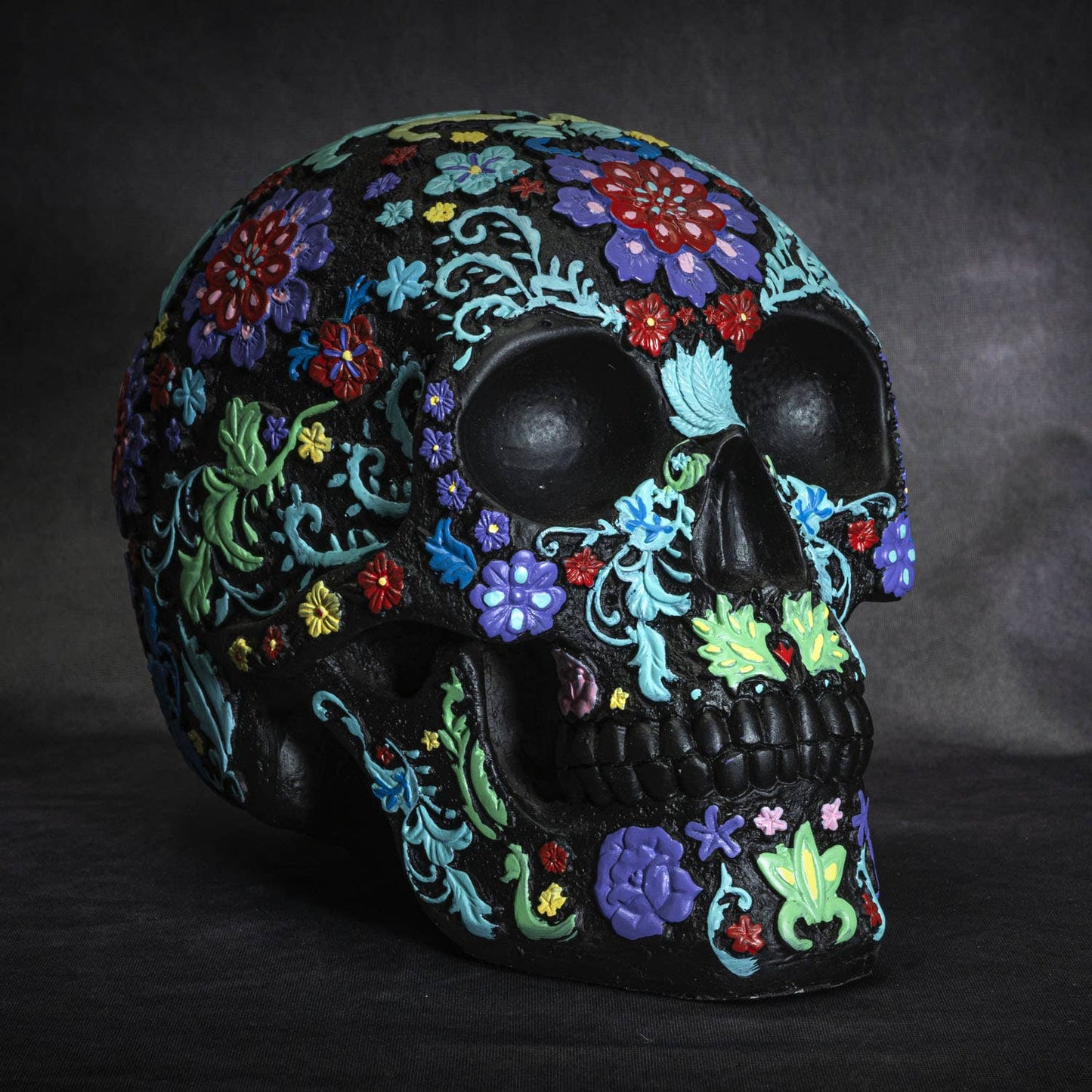 Day of the Dead Colored Floral Skull Black