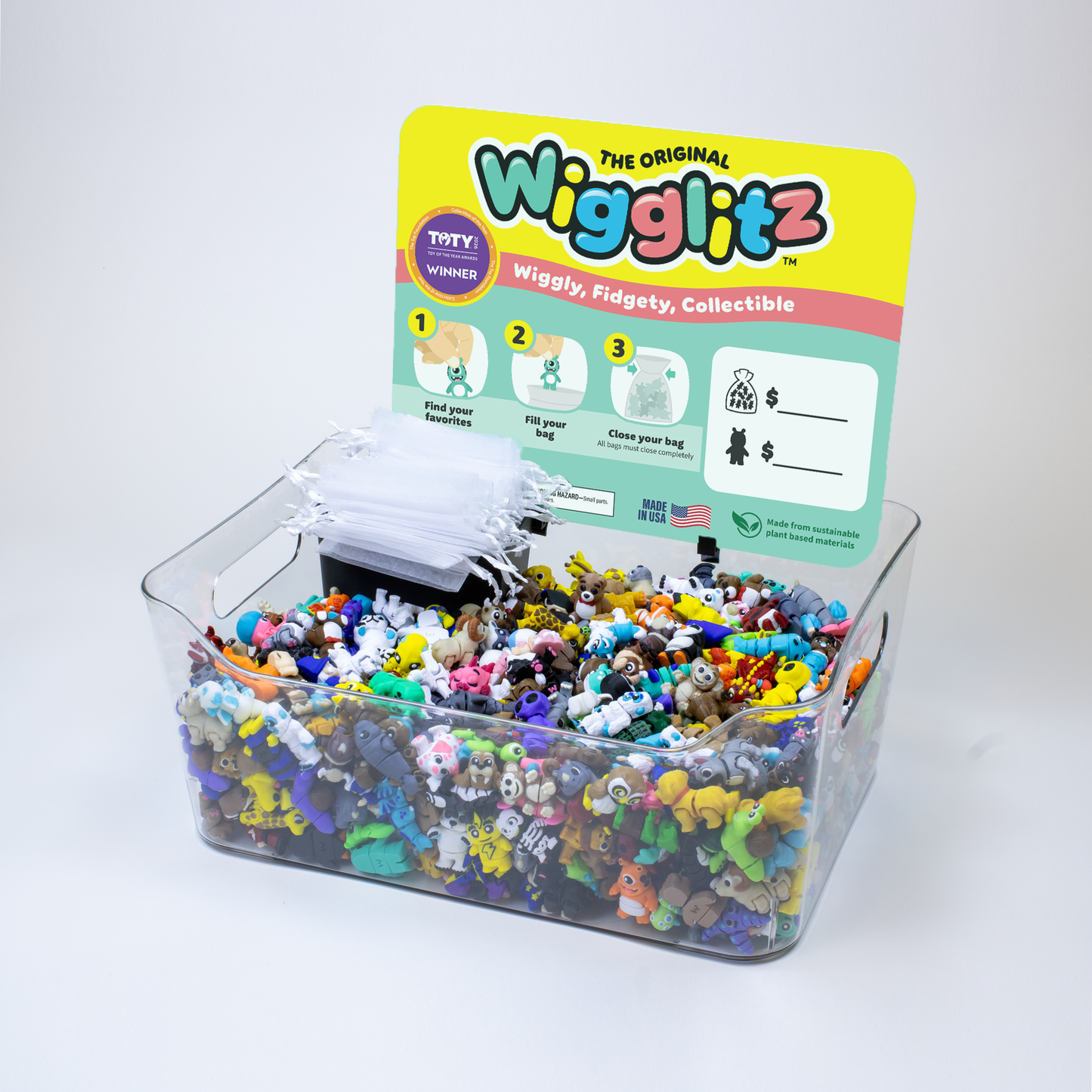 Small Wigglitz Display Bin (Assorted 3D printed figures)