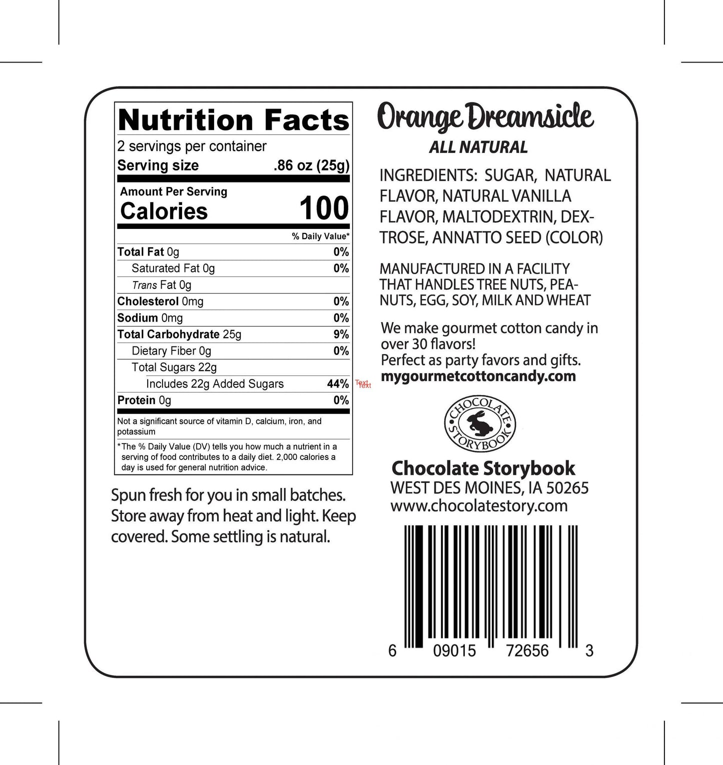Orange Dreamsicle Cotton Candy 1.75oz Tub, 12ct