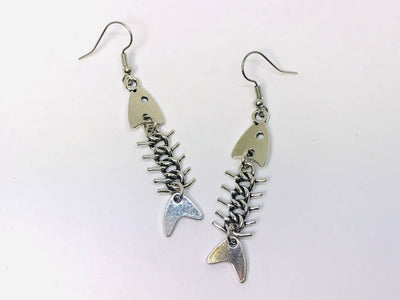 Pirate Fish Earrings, Fish Skeleton Earring