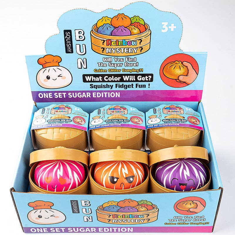 PU Squishy Dumpling Set with Steamer Box Cartoon Printed Slow Rising Stress Relief Toy