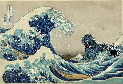 Godzilla vs the Great Wave Hokusai Art Poster Size 24X36