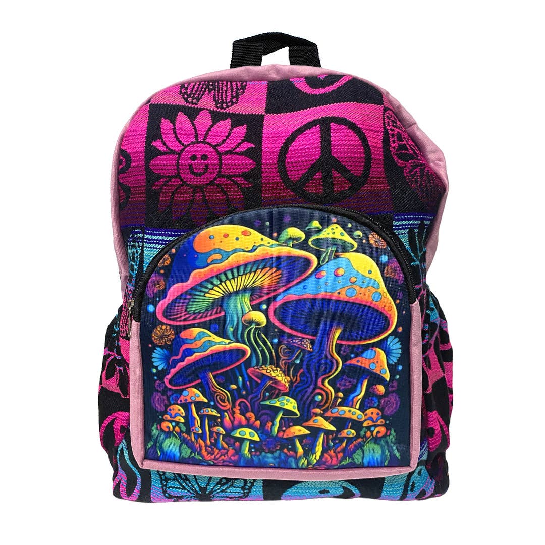 Large Mushroom Art Backpack Hippie Boho Style Ecuadorian Bag