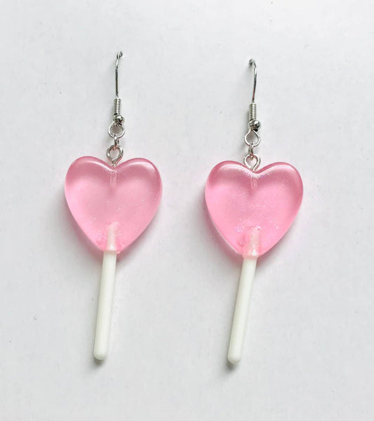 Pink Acrylic Lollipop Earrings Silver Wire
