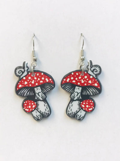 Snail on cottagecore Mushroom  Earrings