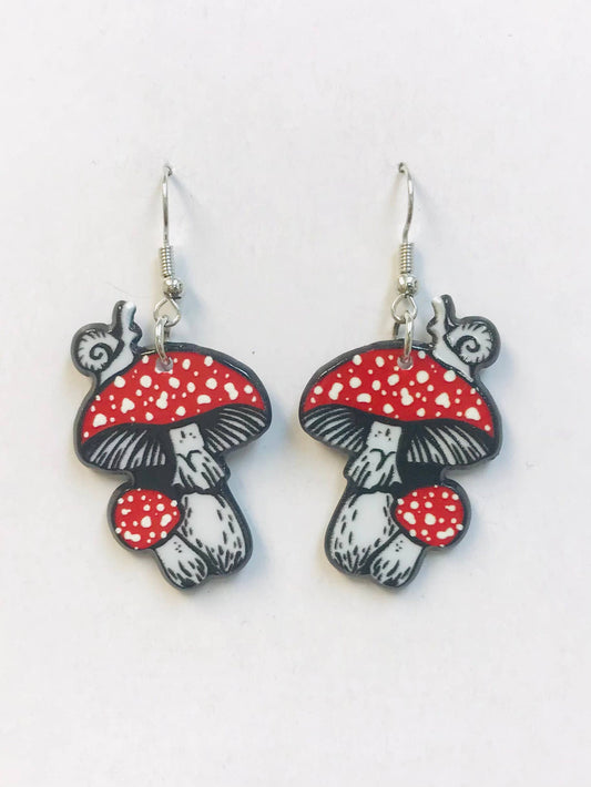 Snail on cottagecore Mushroom  Earrings