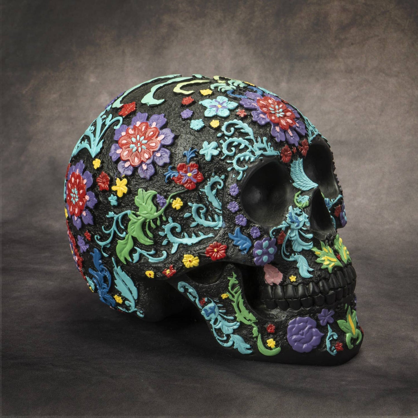 Day of the Dead Colored Floral Skull Black