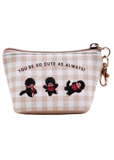 Monchhichi-Kun Gingham Mini Coin Pouch