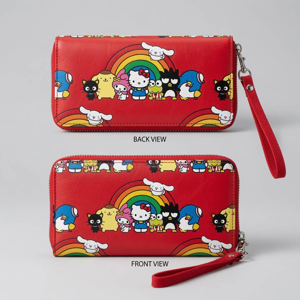 HELLO KITTY & FRIENDS RAINBOW PARTY LARGE ZIP WALLET